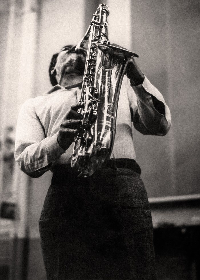 Albert Ayler, 1967-68, head thrown back, saxophone raised